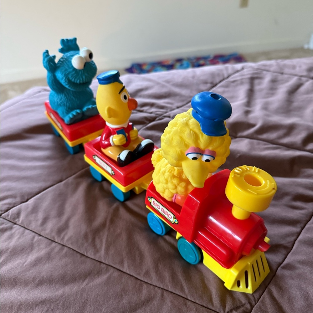 Vintage Sesame Street Colorful Train Set with Big Bird, Bert, and Cookie Monster